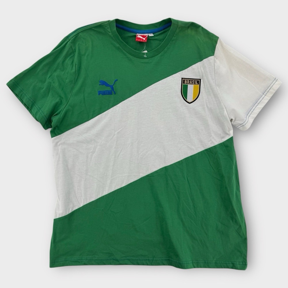 Puma Country‎ Badge Brazil T-Shirt Mens XL Green White Flag Logo Soccer NWT